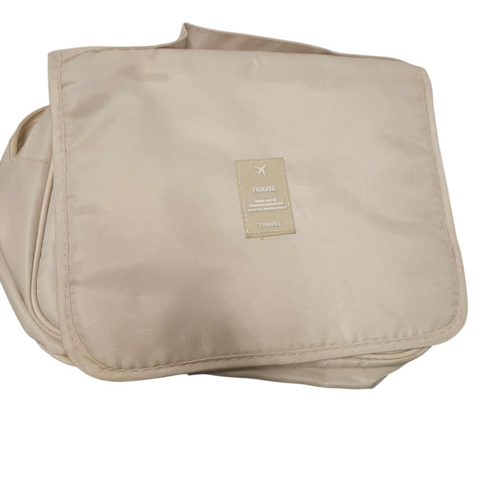 Hanging Travel Toiletry Bag Cosmetic Organizer Makeup Case Beige